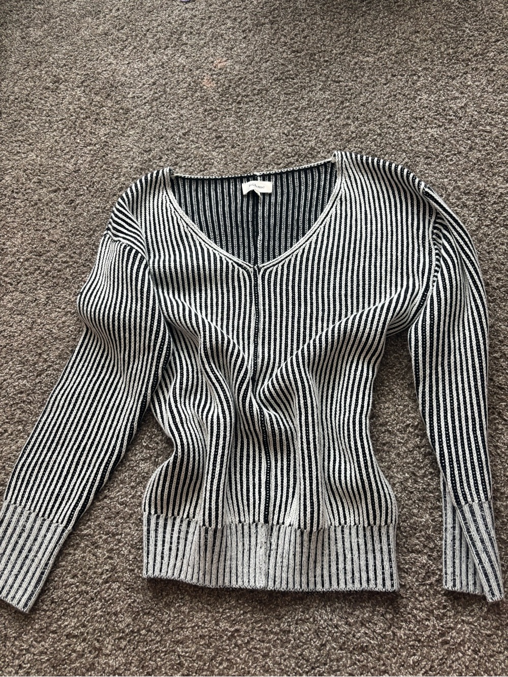 bohme Black and White Striped V-Neck Sweater